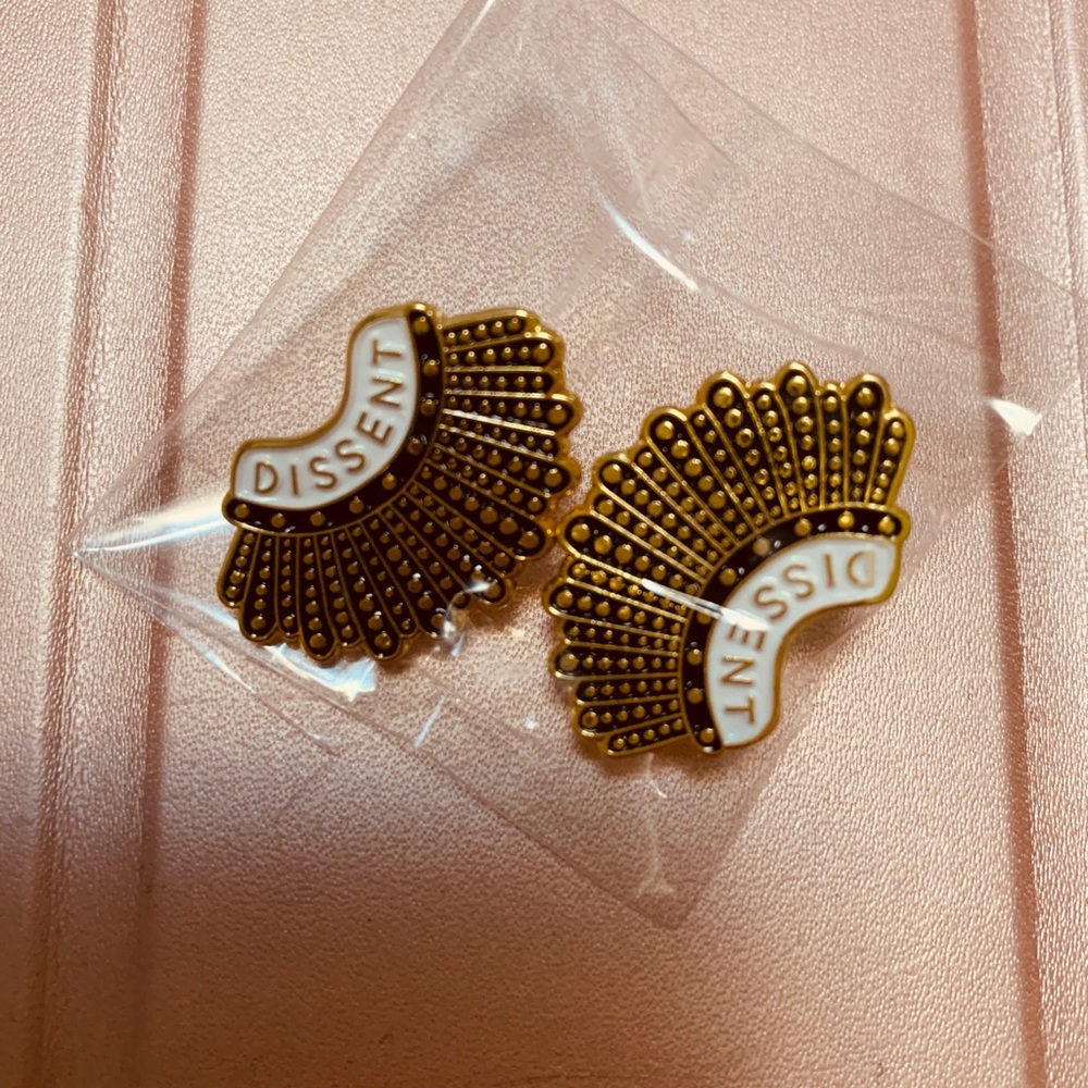 RBG Dissent pins set 2” gold tone b/w enamel new